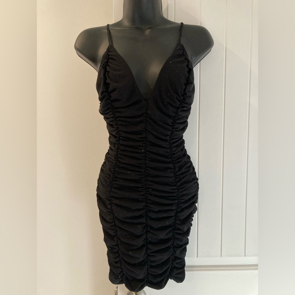 NEW Studio 1011 Sparkling Black Ruffled Mini Dress S